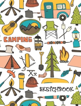 Paperback Sketchbook: Campsite Camper Fun Framed Drawing Paper Notebook Book