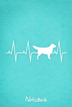 Notizbuch: Türkises kariertes Golden Retriever Herzschlag Hunde Notizheft ca DIN A5 weiß kariert 110 Seiten (German Edition)