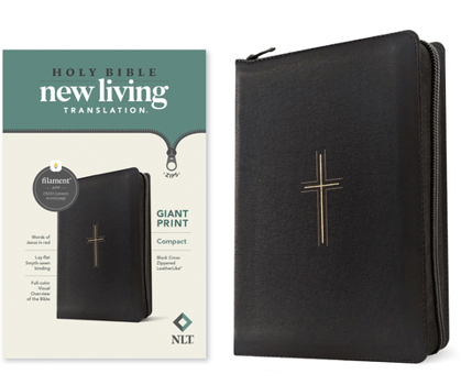 Imitation Leather NLT Compact Giant Print Zipper Bible, Filament Enabled (Leatherlike, Black Cross, Red Letter) Book