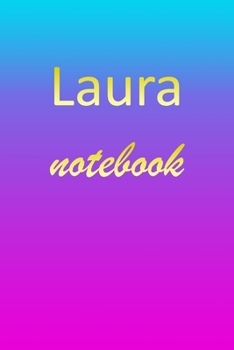 Laura: Blank Notebook | Wide Ruled Lined Paper Notepad | Writing Pad Practice Journal | Custom Personalized First Name Initial L Blue Purple Gold  | ... Homeschool & University Organizer Daybook