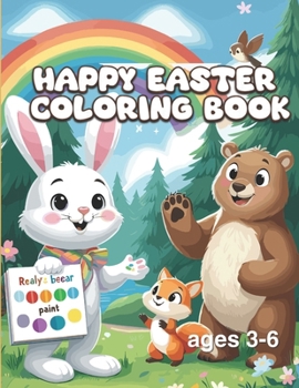 Paperback Happy Easter Coloring book: 50+ Fun and Cute designs with Bunnies, Animals, Eggs. For kids ages 3-6 years Book