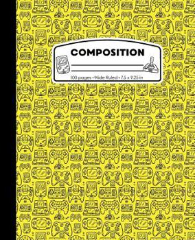 Paperback Composition: Wide Ruled Writing Notebook, Yellow Video Game Controller Outline Pattern Marbled Blank Lined Book