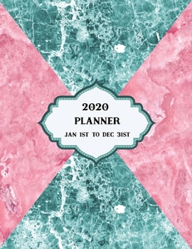 2020 Planner Weekly and Monthly Marble Triangles Pink Green: January to December Calendar