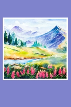Mountain Stream and Pink Flowers Lined Journal: 6 x 9 inches, 100 wide ruled, white page journal / notebook / diary with purple cover