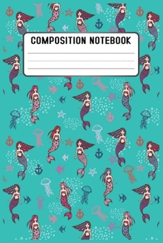 Paperback Composition notebook: Mermaid Pattern Pretty Wide Ruled Animal School Going Student Note Book - Cute Black & White Exercise Book and Journal Book