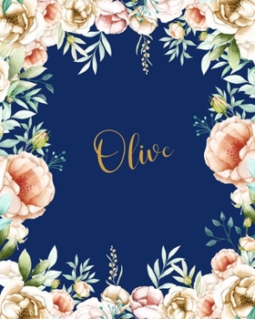 Olive Dotted Journal: Memo Dotted Grid Bullet Journal Field Notes Creative Personalized Custom Name Journaling Notebook Writing Cute Pretty Flowers Blue Gift For Thankgiving Birthday Valentines