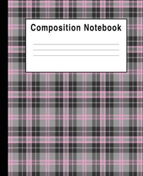 Paperback Composition Notebook: Pink Gray Square Checks College Ruled Blank Lined Book