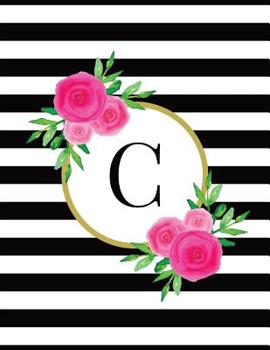 Paperback Black and White Striped Pink Floral Monogram Journal with Letter C Book