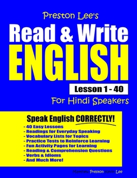 Paperback Preston Lee's Read & Write English Lesson 1 - 40 For Hindi Speakers Book