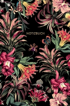 Notizbuch: Botanischer Garten | ca. DIN A5 (6x9''), liniert, 108 Seiten - Farne, Blüten, Tropical, Midnight |  für Notizen, Termine und Skizzen - ... Semesterplaner, Journal (German Edition)