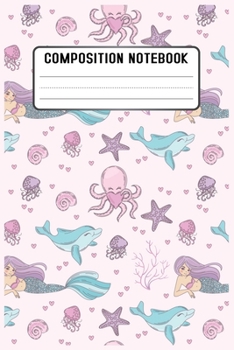 Composition notebook: Mermaid Pattern Pretty Wide Ruled Animal School Going Student Note Book - Cute Black & White Exercise Book and Journal For Teens Kids Students Girls for Home School College for W