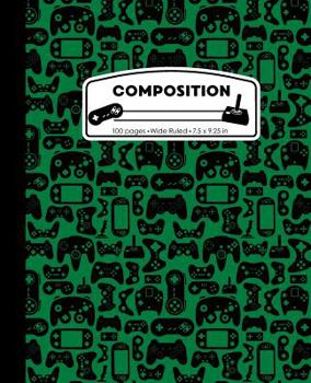 Paperback Composition: Wide Ruled Writing Notebook, Green Video Game Controller Pattern Marbled Blank Lined Book