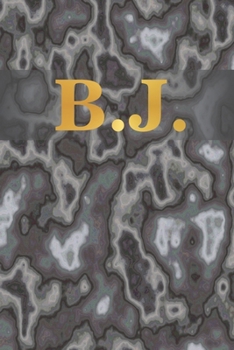 B.J.: 6" x 9" Executive Style Notebook with 100 Blank CREAM COLORED Lined Interior Pages. Gold Monogrammed Two Initials on Black Marble Matte Printed Cover.