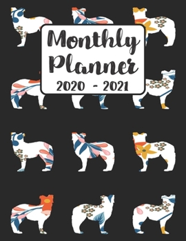 Paperback Monthly Planner 2020-2021: Floral Australian Shepherd Aussie Dog - Two Year Calendar Organizer Agenda with Notes, Address, Password, & Dot Grid P Book