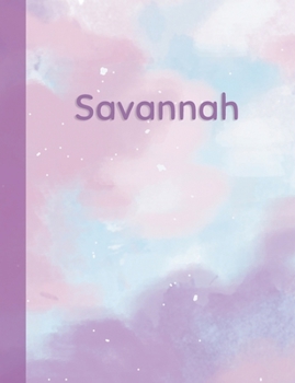Savannah: Personalized Composition Notebook – College Ruled (Lined) Exercise Book for School Notes, Assignments, Homework, Essay Writing. Purple Pink Blue Cover Art - Cloud Marble with Name