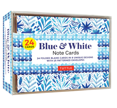 Misc. Blue & White Note Cards, 24 Blank Cards: 8 Unique Designs with 25 Patterned Envelopes Book