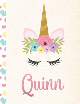 Paperback Quinn: Personalized Unicorn Primary Handwriting Notebook For Girls With Pink Name - Dotted Midline Handwriting Practice Paper Book