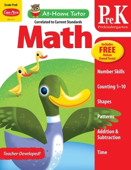 Paperback Math Skills, Preschool Workbook: At-Home Tutor, Numbers, Counting, Patterns, Shapes, Time, Addition Book