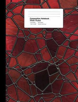 Composition Notebook Wide Ruled 7.44 x 9.69 Inches 100 sheets / 200 pages: Coral Deep Red Stained Glass Design Art