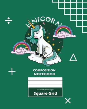 Paperback Unicorn Square Grid, Graph Paper Composition Notebook, 100 Sheets, Large 8 x 10 Inch, Quad Ruled Olive Green Cover Book