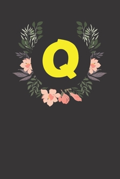 Letter Q Monogram Notebook: Floral Black Matte Cover Journal