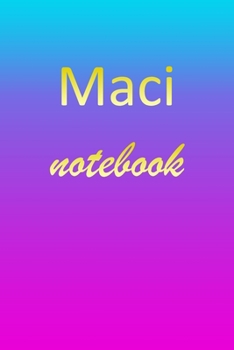 Maci: Blank Notebook | Wide Ruled Lined Paper Notepad | Writing Pad Practice Journal | Custom Personalized First Name Initial M Blue Purple Gold  | ... Homeschool & University Organizer Daybook