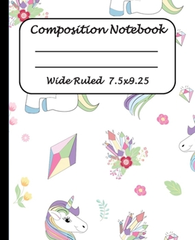 Paperback Wide Ruled Composition Notebook: Wide Ruled Line Paper Journal Notebook: Christmas Unicorn and Diamond Blank lined Writing book Workbook for Elementar Book