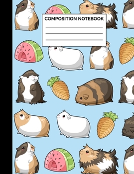 Paperback Composition Notebook: Blue Guinea Pig Pattern Wide Ruled Lined Note Book - Cute Animal & Cavy Lover Journal with Lines for Kids, Teens, Stud Book