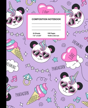 Paperback Composition Notebook: Panda Unicorn - Wide Ruled Paper Journal - Blank Lined Workbook for Teens Kids Students Girls, for Home School & Writi Book