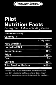 Paperback Composition Notebook: Pilot Nutrition Facts Name Funny Journal/Notebook Blank Lined Ruled 6x9 100 Pages Book