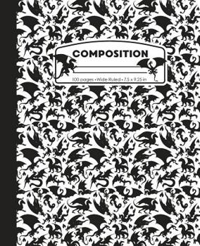 Composition: Dragon Wide Ruled Writing Notebook For Boys and Girls, Black and White Pattern Blank Lined Book