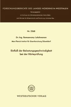 Paperback Einfluß Der Belastungsgeschwindigkeit Bei Der Härteprüfung [German] Book