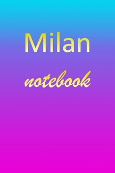 Milan: Blank Notebook Wide Ruled Lined Paper Notepad Writing Pad Practice Journal Custom Personalized First Name Initial M Blue Purple Gold Taking Class Notes, Homework, Studying School Homeschool & U