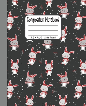 Paperback Composition Notebook: 7.5x9.25 Wide Ruled - Christmas Bunny with Gifts Book
