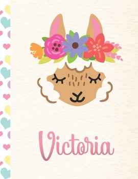 Victoria: Personalized Llama Primary Handwriting Notebook For Girls With Pink Name | Dotted Midline Handwriting Practice Paper | Kindergarten to Early ... | Grades K-2 Composition School Exercise Book