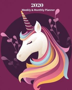 Paperback 2020 Weekly and Monthly Planner: Pretty Unicorn Head - Monthly Calendar with U.S./UK/ Canadian/Christian/Jewish/Muslim Holidays- Calendar in Review/No Book