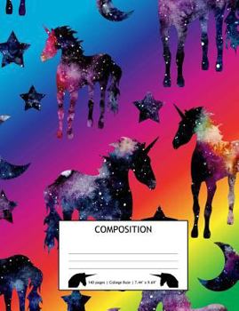 Paperback Composition: : Galaxy Unicorn Neon Rainbow College Ruled Notebook 7.44" x 9.69" Book