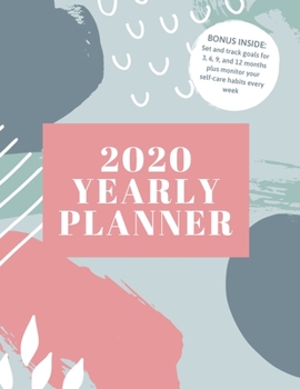 Paperback 2020 Yearly Planner: 8.5x11" Yearly Self-Care and Goal Tracking Yearly Planner (blue abstract) Book