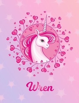 Paperback Wren: Unicorn Large Blank Primary Sketchbook Paper - Pink Purple Magical Horse Personalized Letter W Initial Custom First Na Book