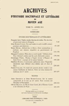 Paperback Archives d'Histoire Litteraire Et Doctrinale Du Moyen-Age LXXVIII - 2011 [French] Book