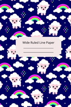 Cute Baby Sheep Theme Wide Ruled Line Paper