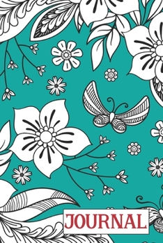 Paperback Journal: 6x9 Lined Journal (Butterfly Garden, black and white illustrations on teal cover) Book