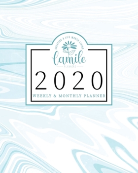 Paperback 2020 Weekly & Monthly Planner: Baby Blue Marble Suminagashi Jan 1, 2020 - Dec 31, 2020 Large Writing Calendar A Year at A Glance Inspirational Quotes Book