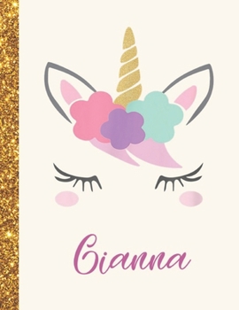Gianna: Gianna Unicorn Personalized Black Paper SketchBook for Girls and Kids to Drawing and Sketching Doodle Taking Note Marble Size 8.5 x 11