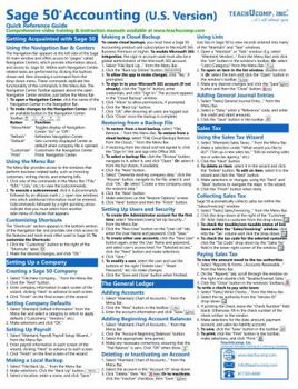 Sage 50 Accounting U.S. Version Quick Reference Training Card - Laminated Tutorial Guide Cheat Sheet (Instructions and Tips)