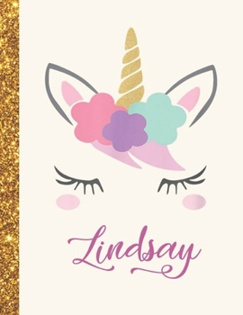 Lindsay: Lindsay Unicorn Personalized Black Paper SketchBook for Girls and Kids to Drawing and Sketching Doodle Taking Note Marble Size 8.5 x 11