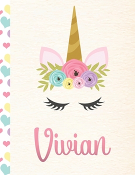 Paperback Vivian: Personalized Unicorn Sketchbook For Girls With Pink Name - 8.5x11 110 Pages. Doodle, Sketch, Create! Book