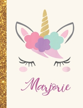 Marjorie: Marjorie Unicorn Personalized Black Paper SketchBook for Girls and Kids to Drawing and Sketching Doodle Taking Note Marble Size 8.5 x 11