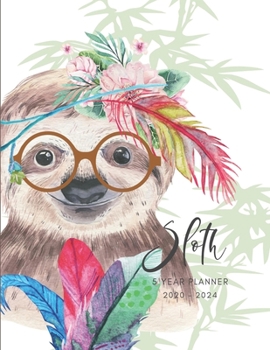 Paperback 2020-2024 Five Year Planner Monthly Calendar Sloth Watercolor Goals Agenda Schedule Organizer: 60 Months Calendar; Appointment Diary Journal With Addr Book