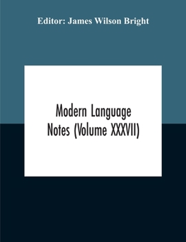 Paperback Modern Language Notes (Volume Xxxvii) Book